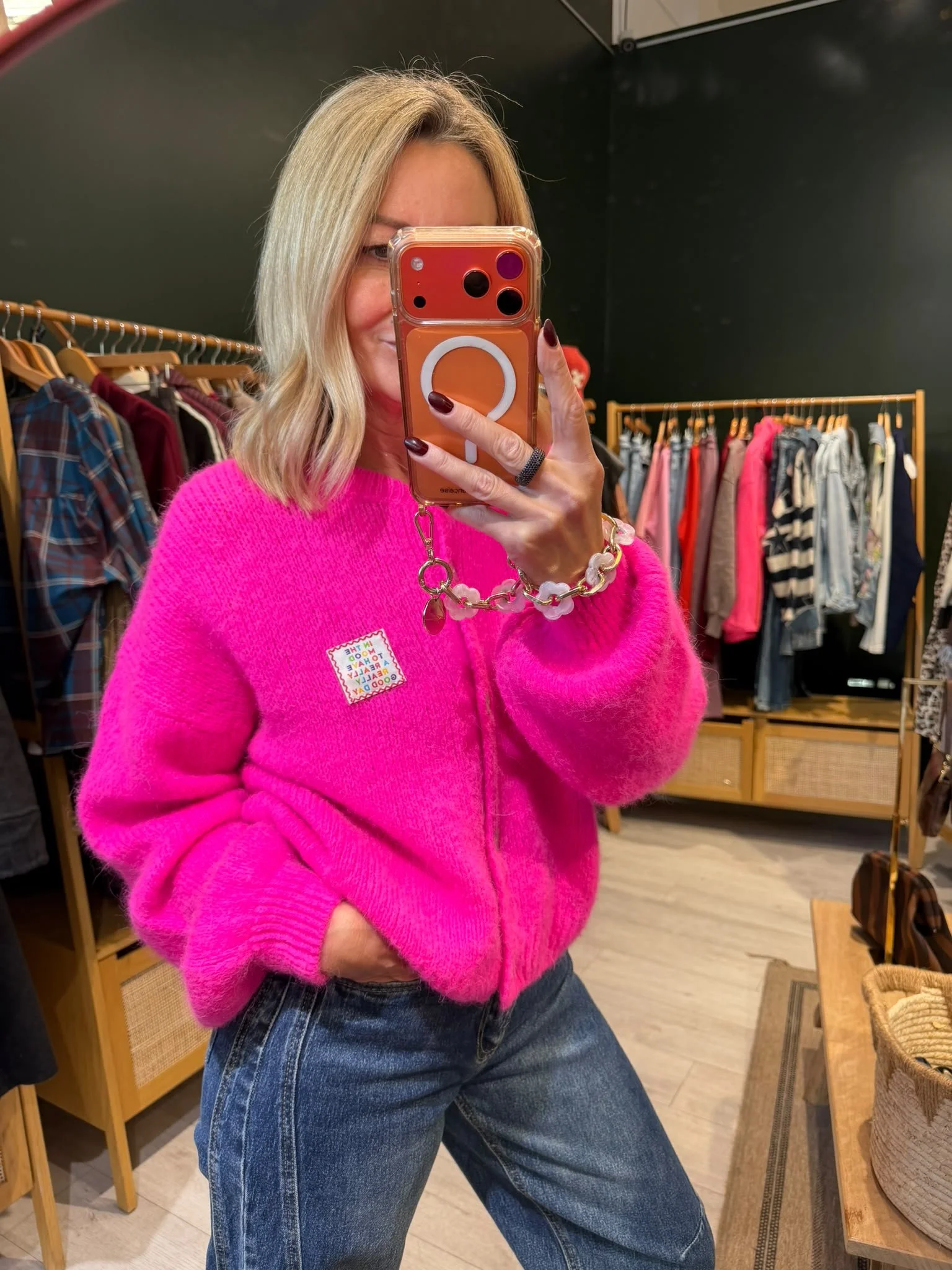 Pull Perle – Rose fuchsia en maille alpaga