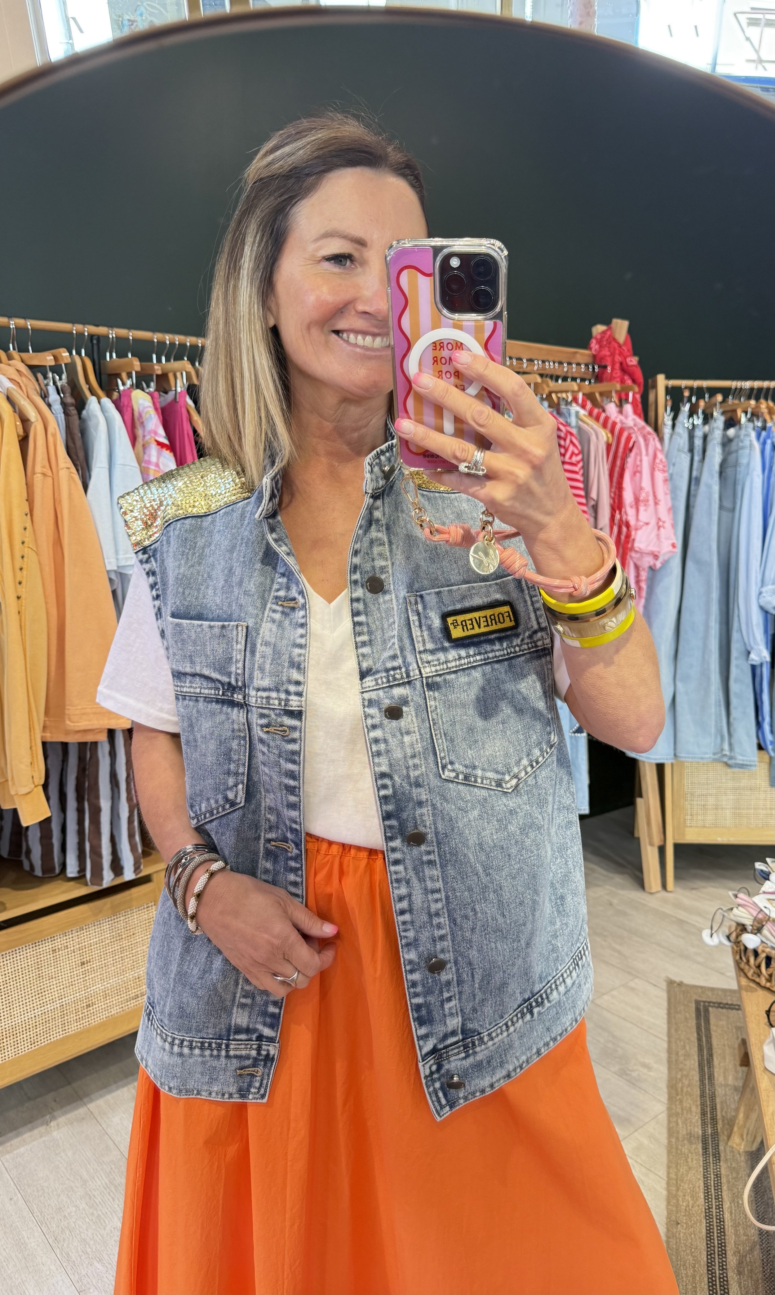 Veste sans manches en jean sequins dorés Oscar