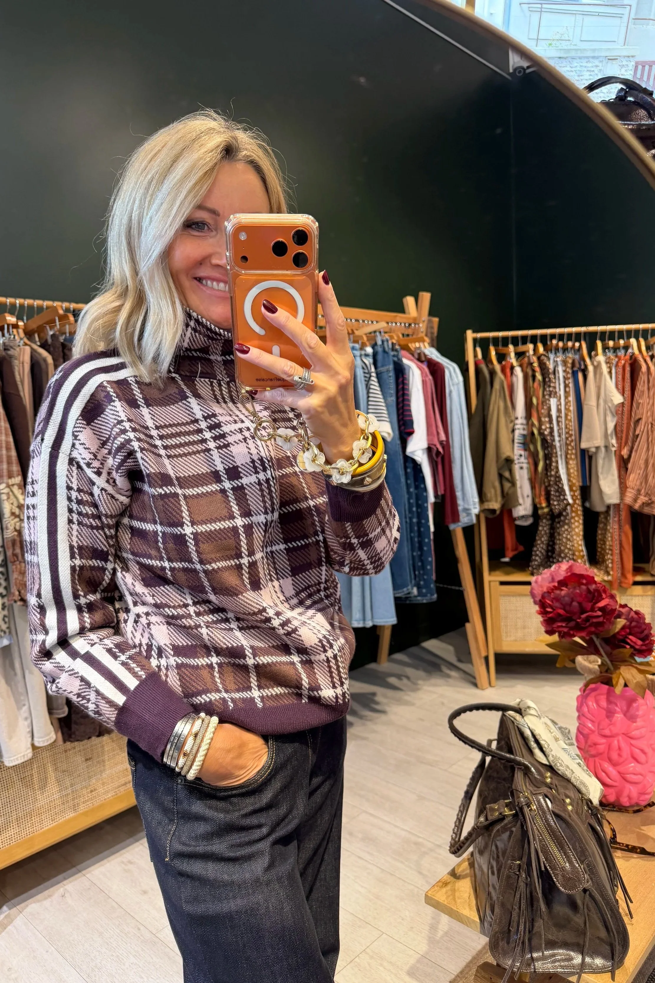 Veste Agathe à carreaux – Prune & rose 🤎🩷