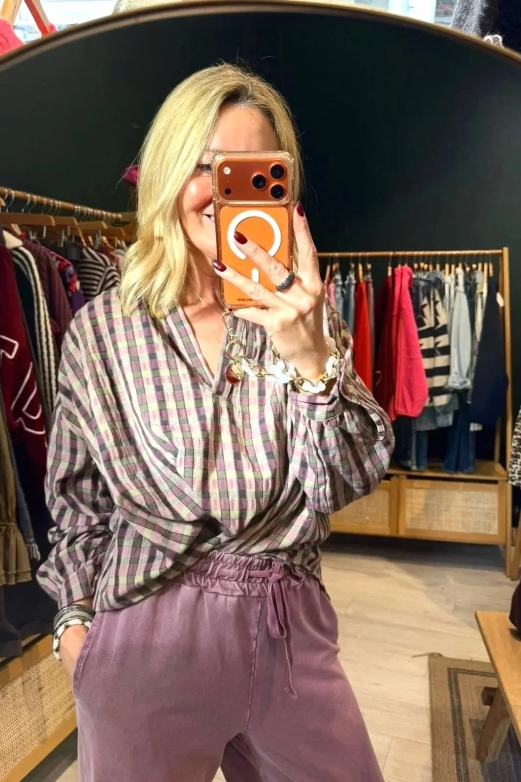 Chemise Louison – À carreaux mauve et kaki
