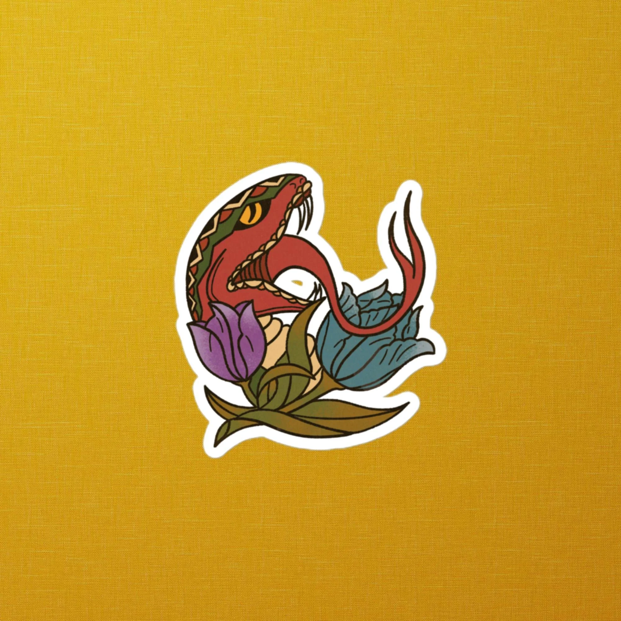 Traditional Snake & Tulips Tattoo Sticker