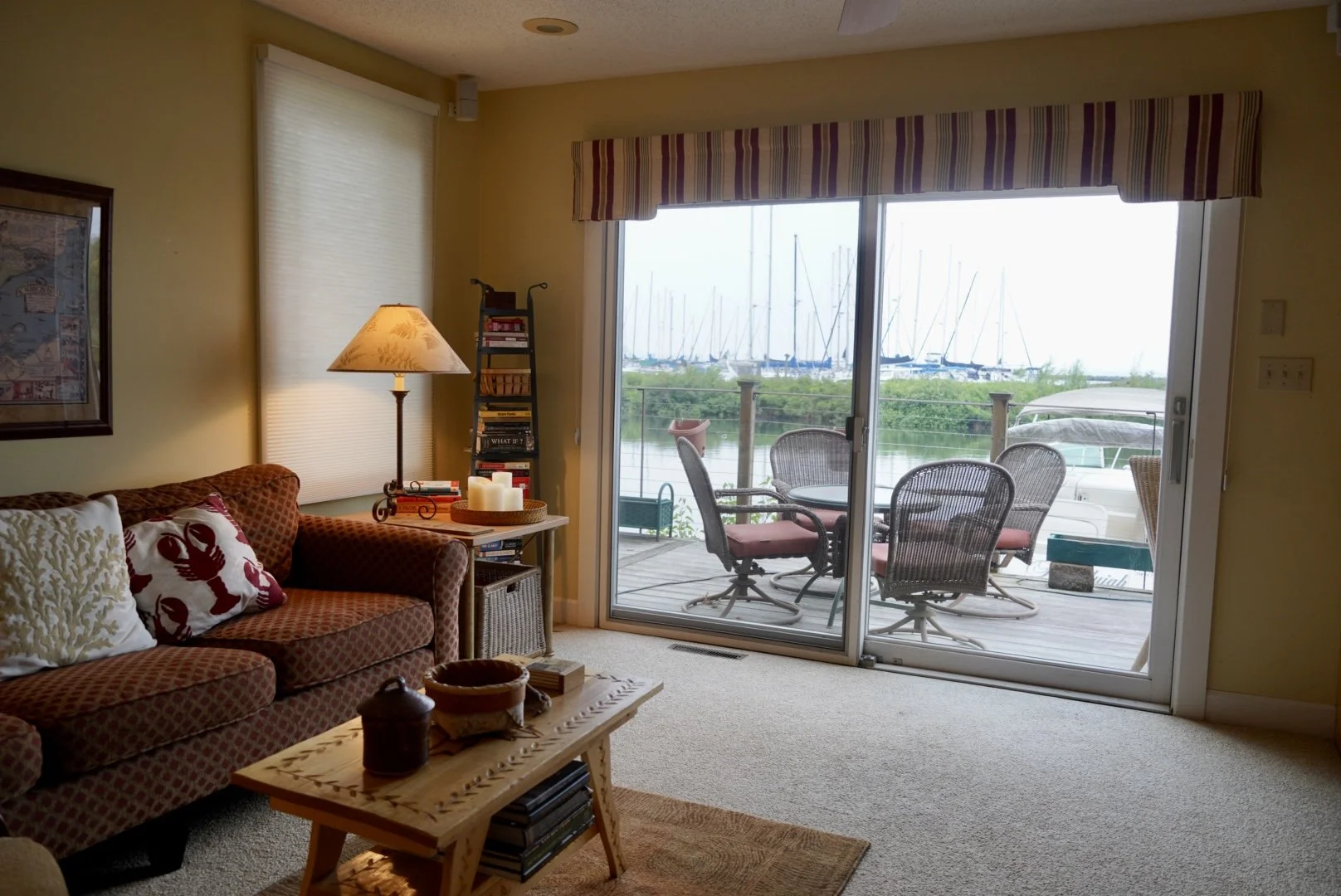 Living Room View of Deck and Marina