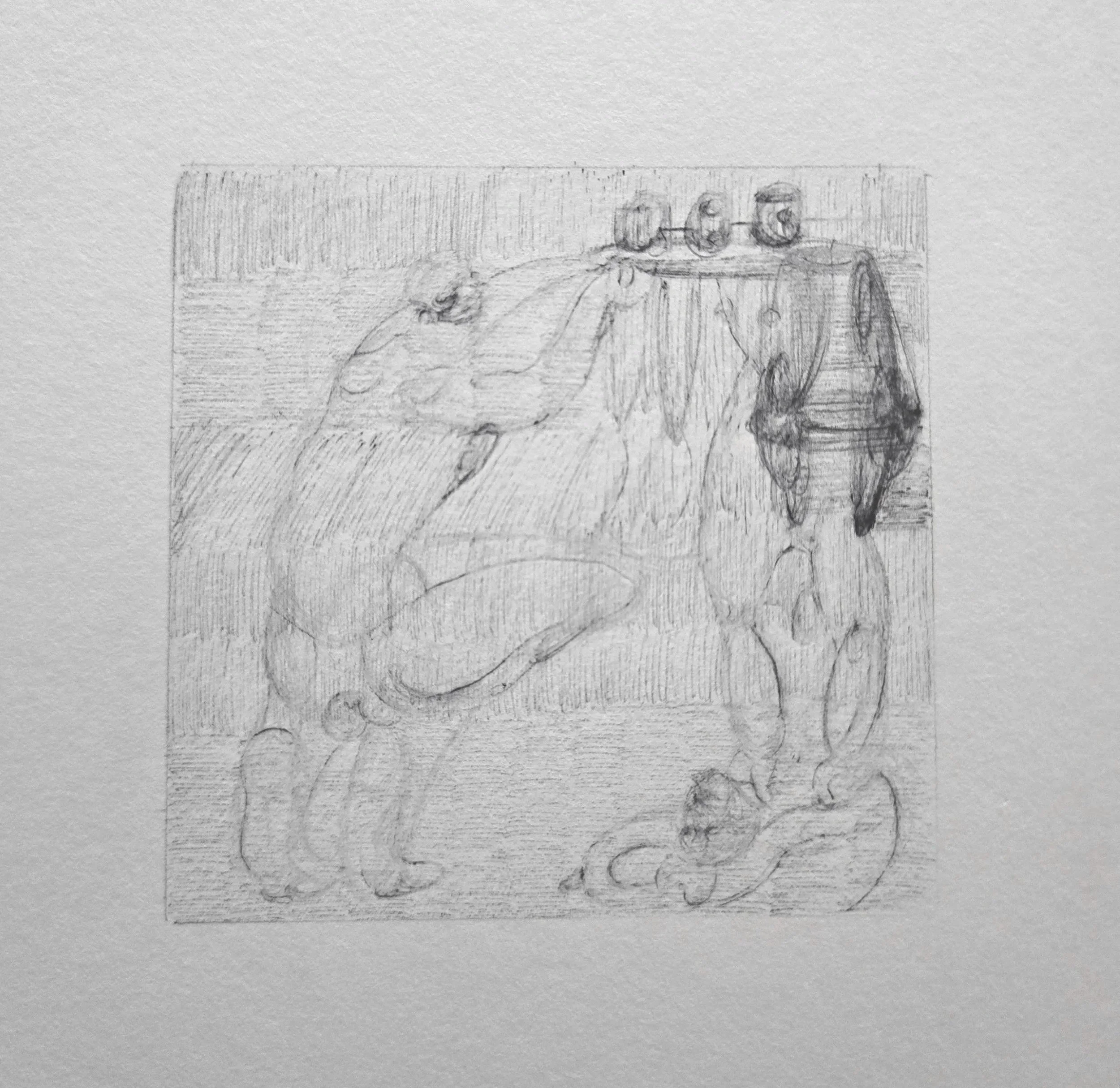 "Either/Or" 2026. Ink on paper. 3" x 3"