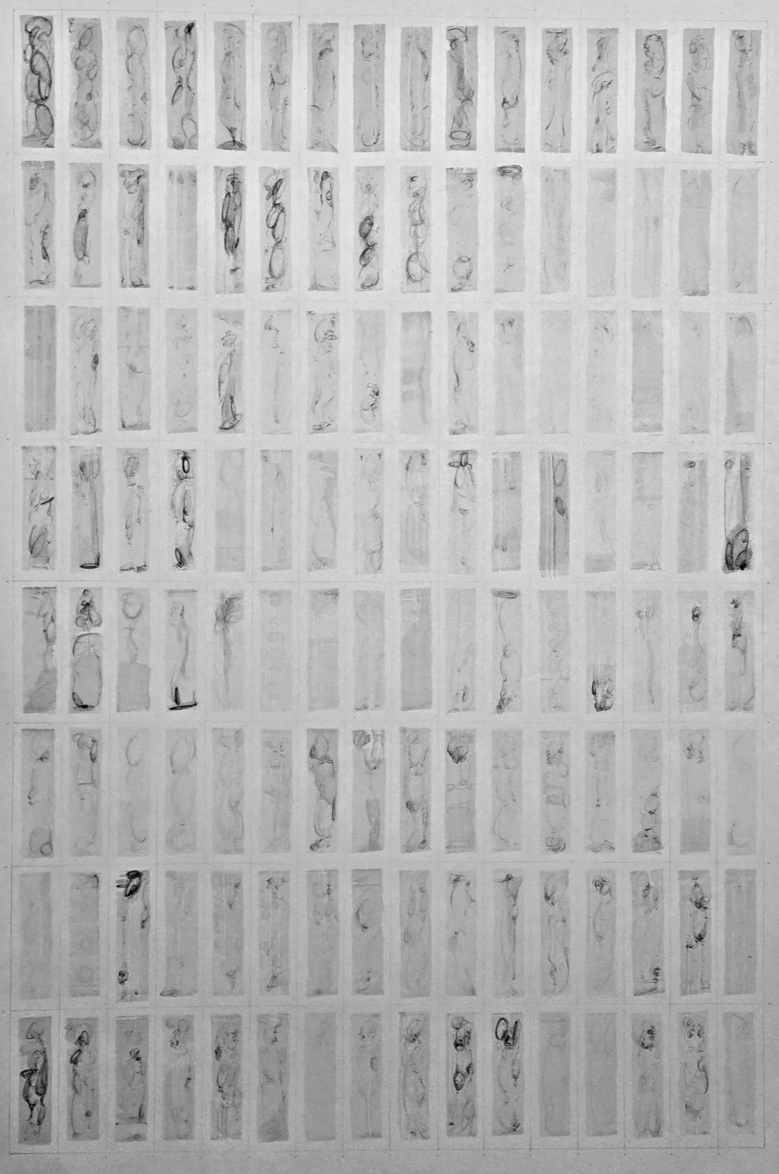 Medium grid #1. 2026. Ink, graphite and ink wash on Stonehenge paper, 22" x 30" 