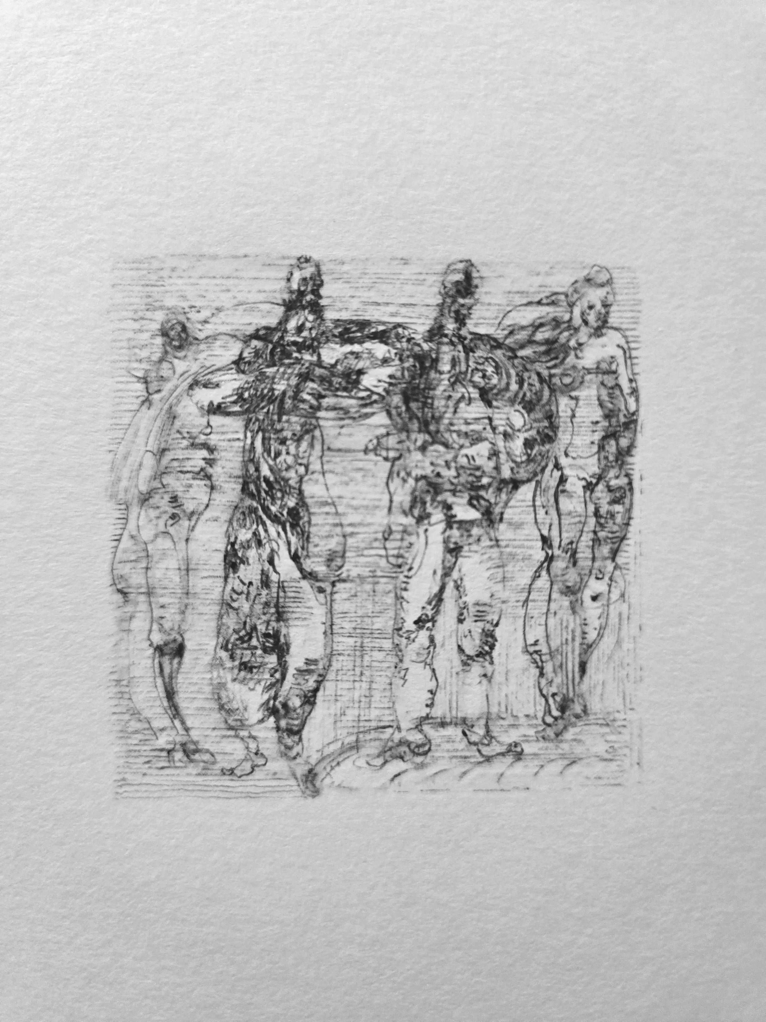 "Acquaintances" 2026. Ink on paper. 1 3/4" x 1 3/4"
