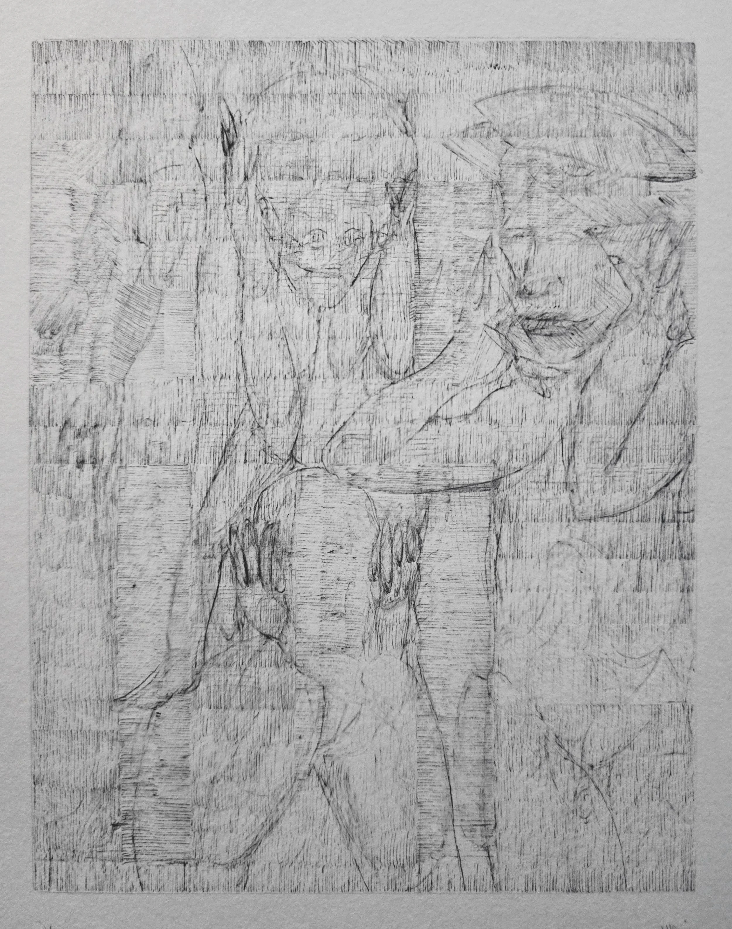 "Unbearable" 2026. Ink on paper.  4 1/4" x 5 1/2"