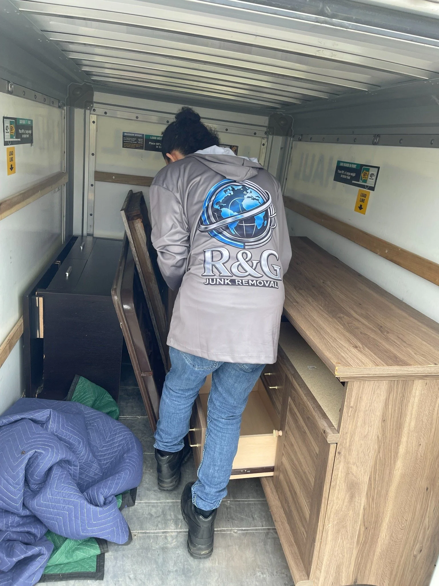 Ashburn move cleanout and donations — furniture loaded in the trailer.