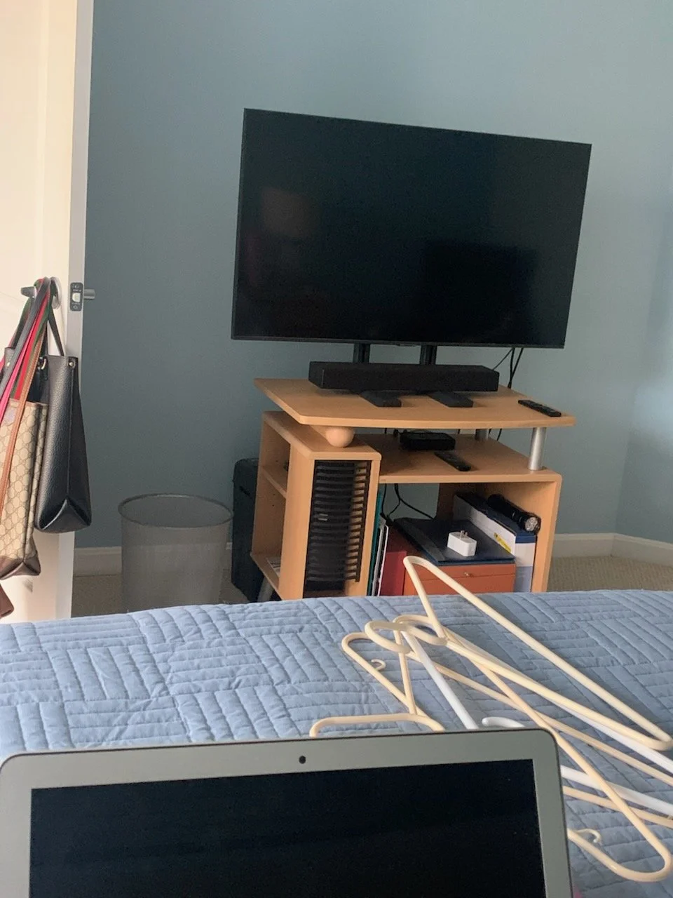 Dumfries furniture removal — television stand and shelving.