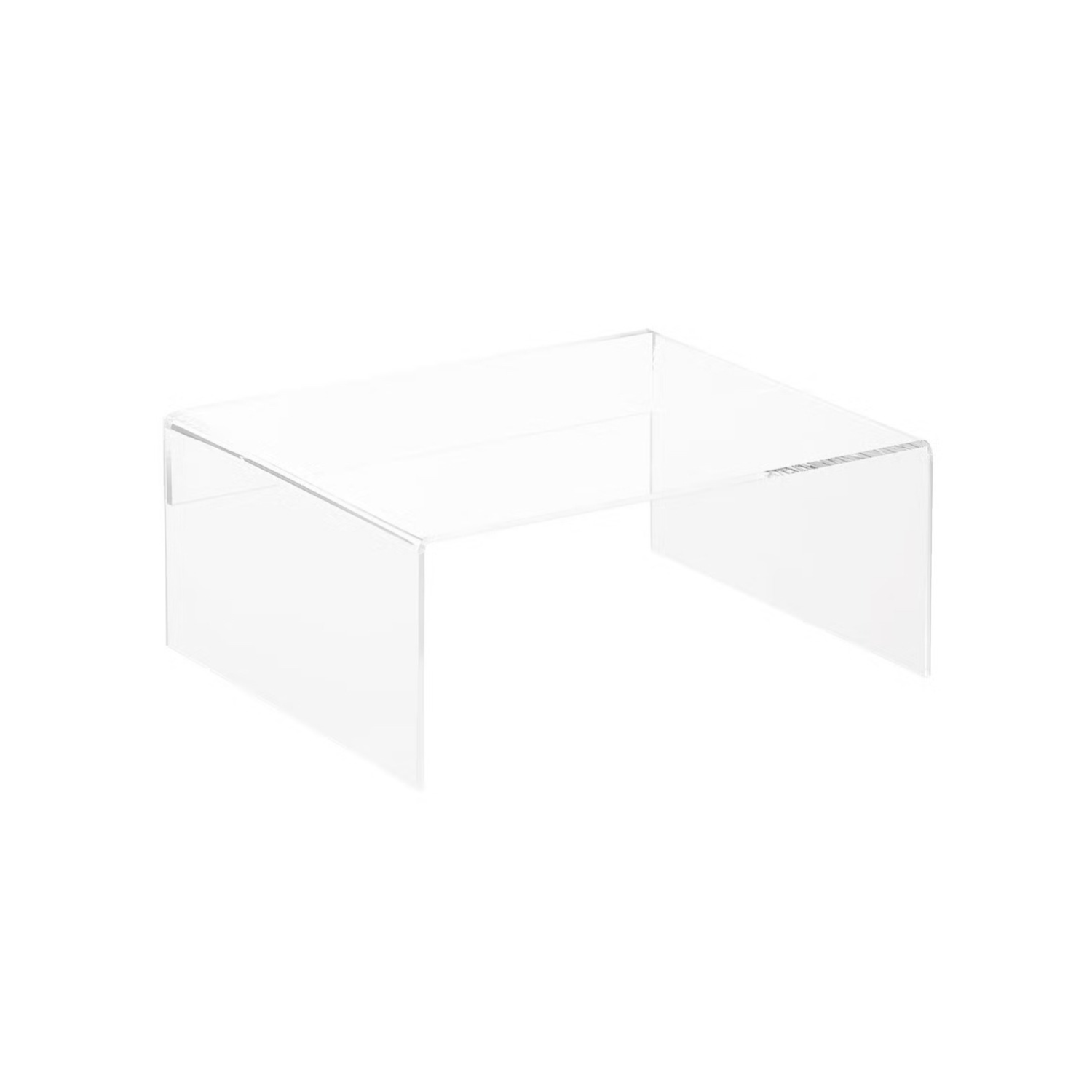 Clear acrylic desk or table with a rectangular shape and open space underneath.