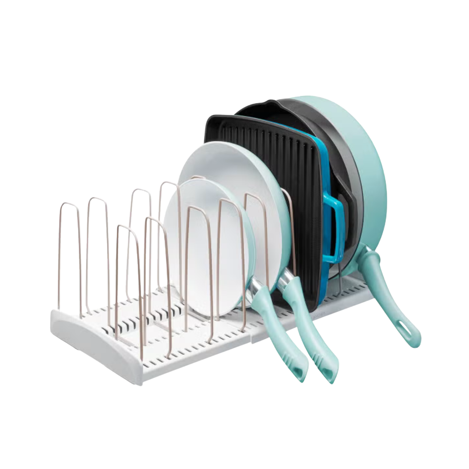 Dish rack holding plates and cutting boards with kitchen knives