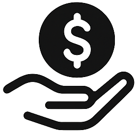 A hand holding a coin with a dollar sign.