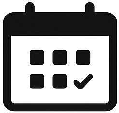 Calendar icon with a checkmark on a specific date.