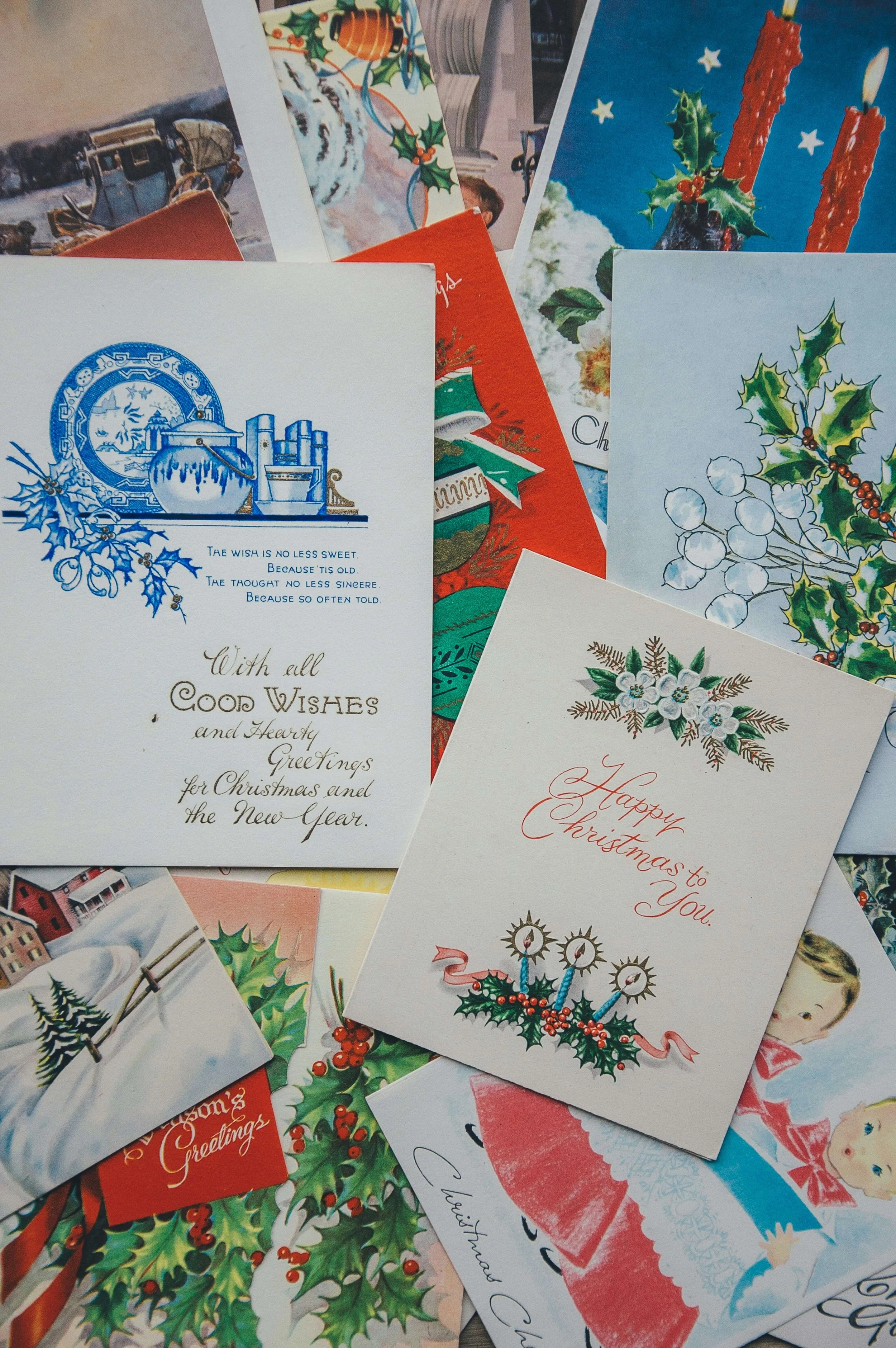 array of various holiday greeting cards