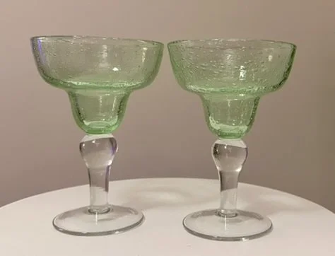 Maison & Tyvola “Iris Margarita” Set Of 2, Sage Green, Hand-Blown Bubble Glass