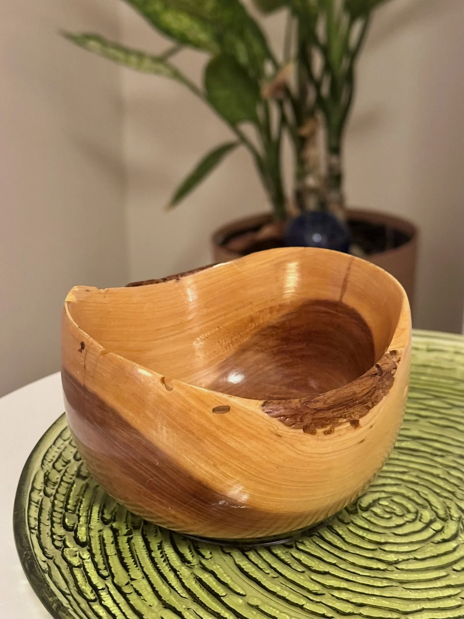 Artisan live edge cherry wood burl bowl