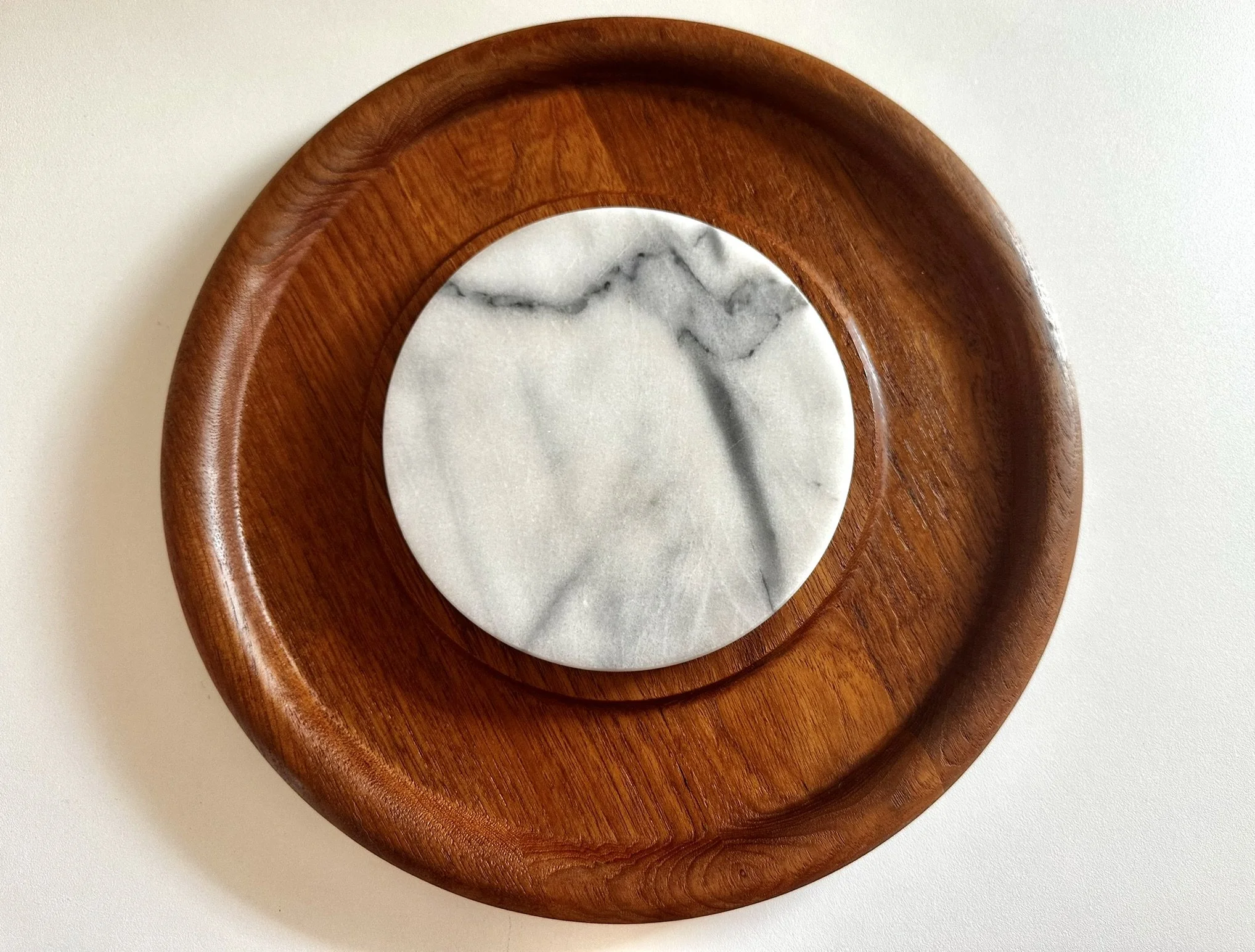 1960s/70s Genuine Teak Wood & Marble Serving Tray from Thailand