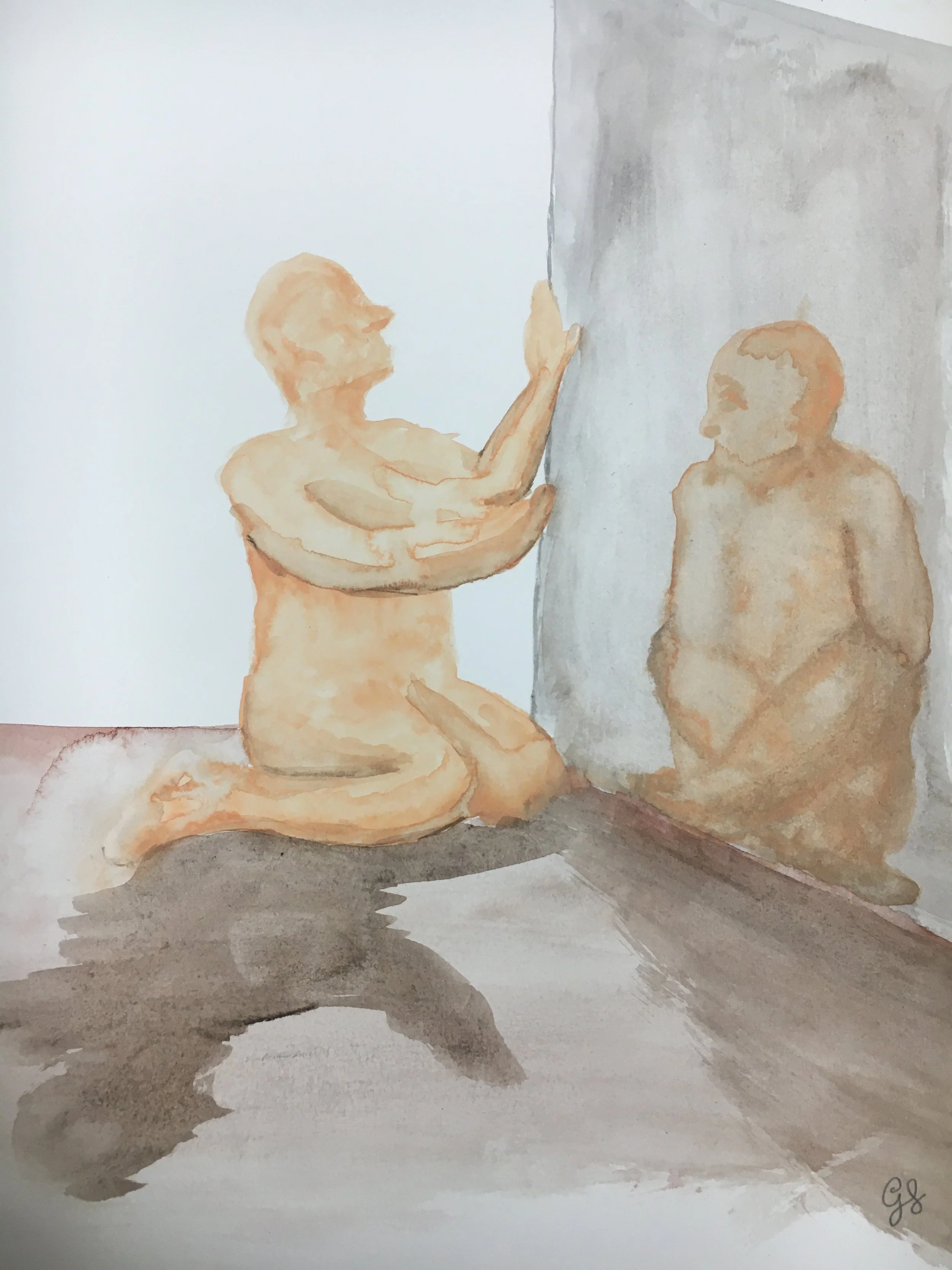 Mirror Man - Watercolor on paper by Goldie Snow