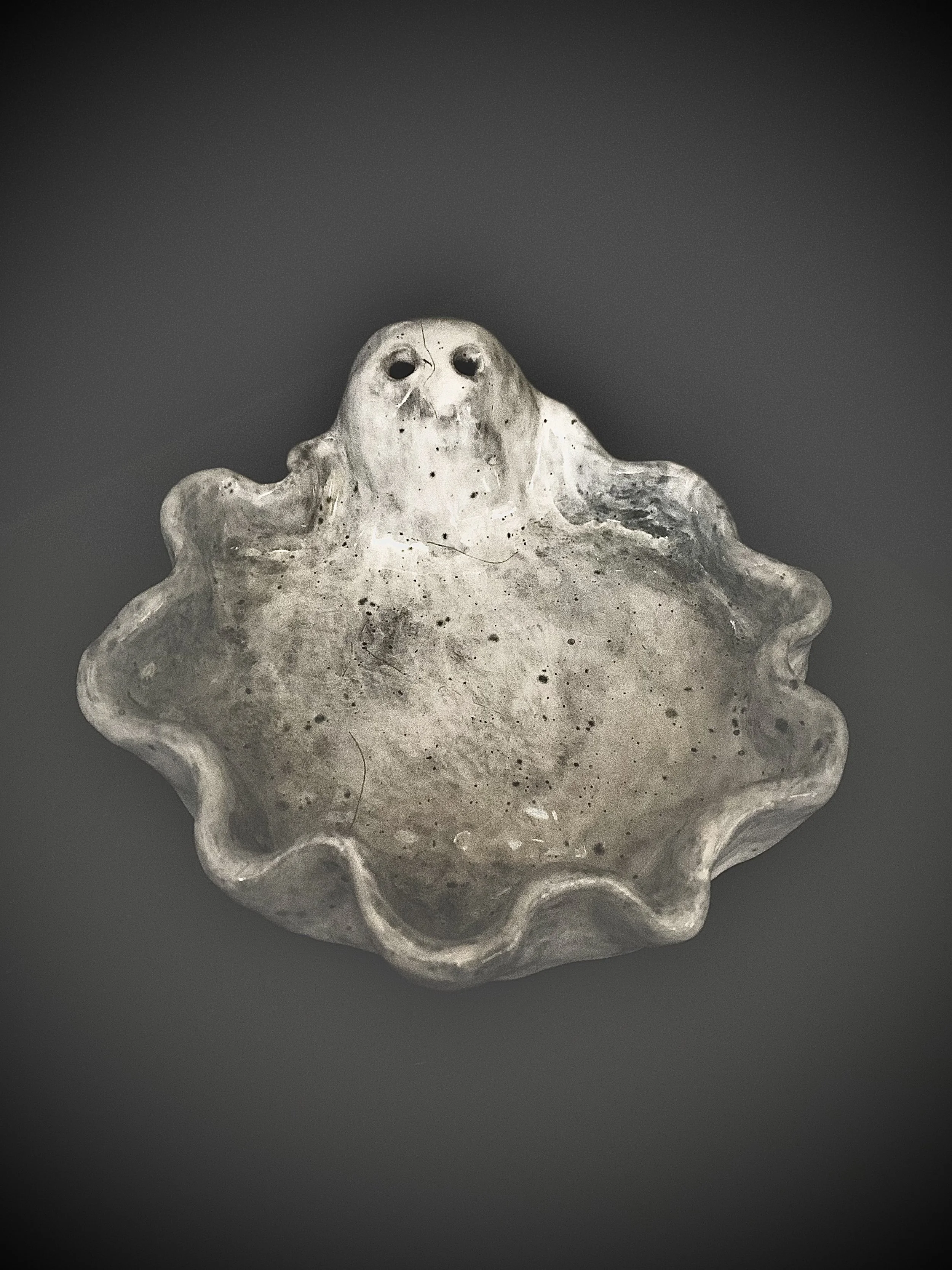 Ghost ashtray with incense eyes - Ceramic and glaze by Goldie Snow