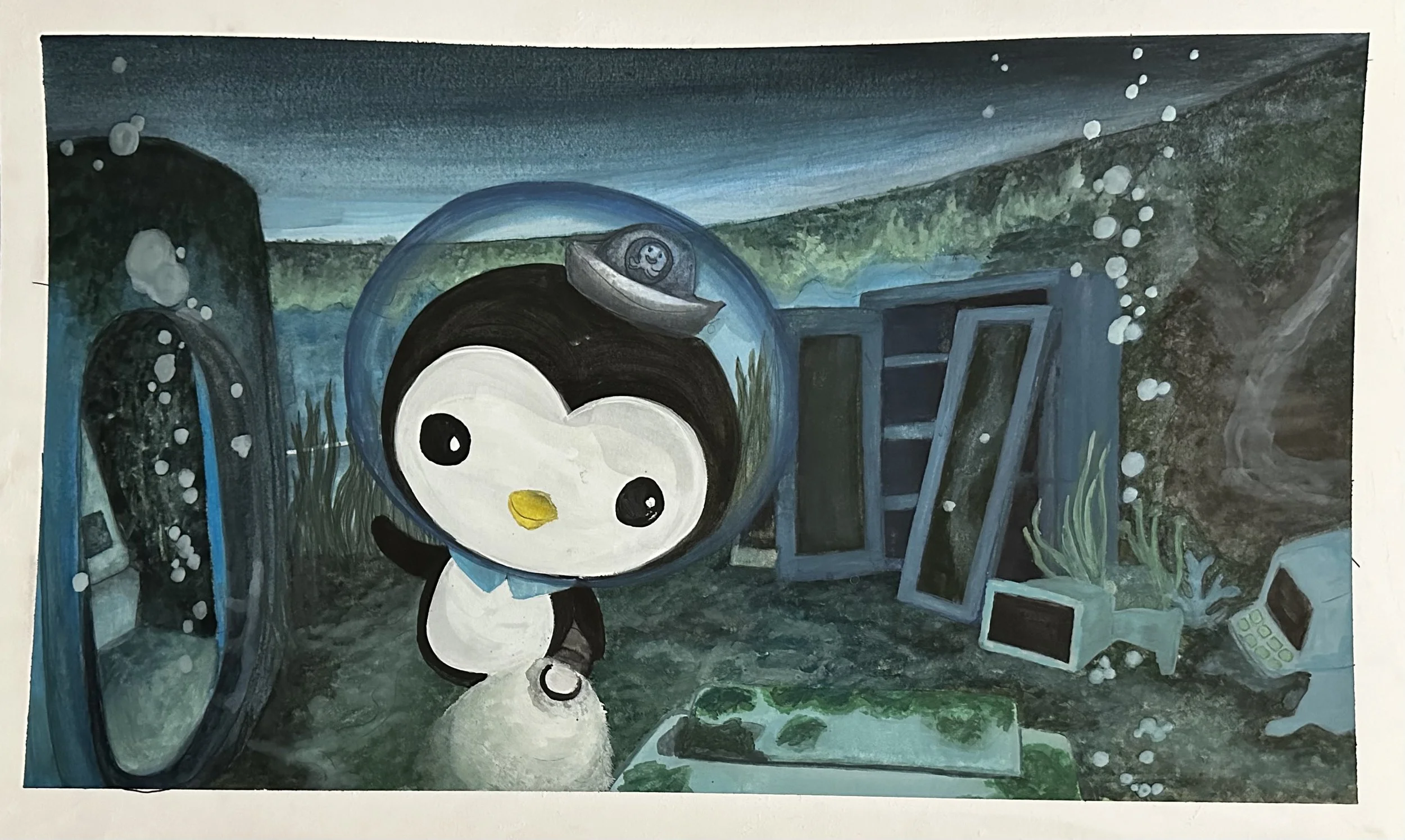 Octonauts study - Gouache on illustration board by Goldie Snow