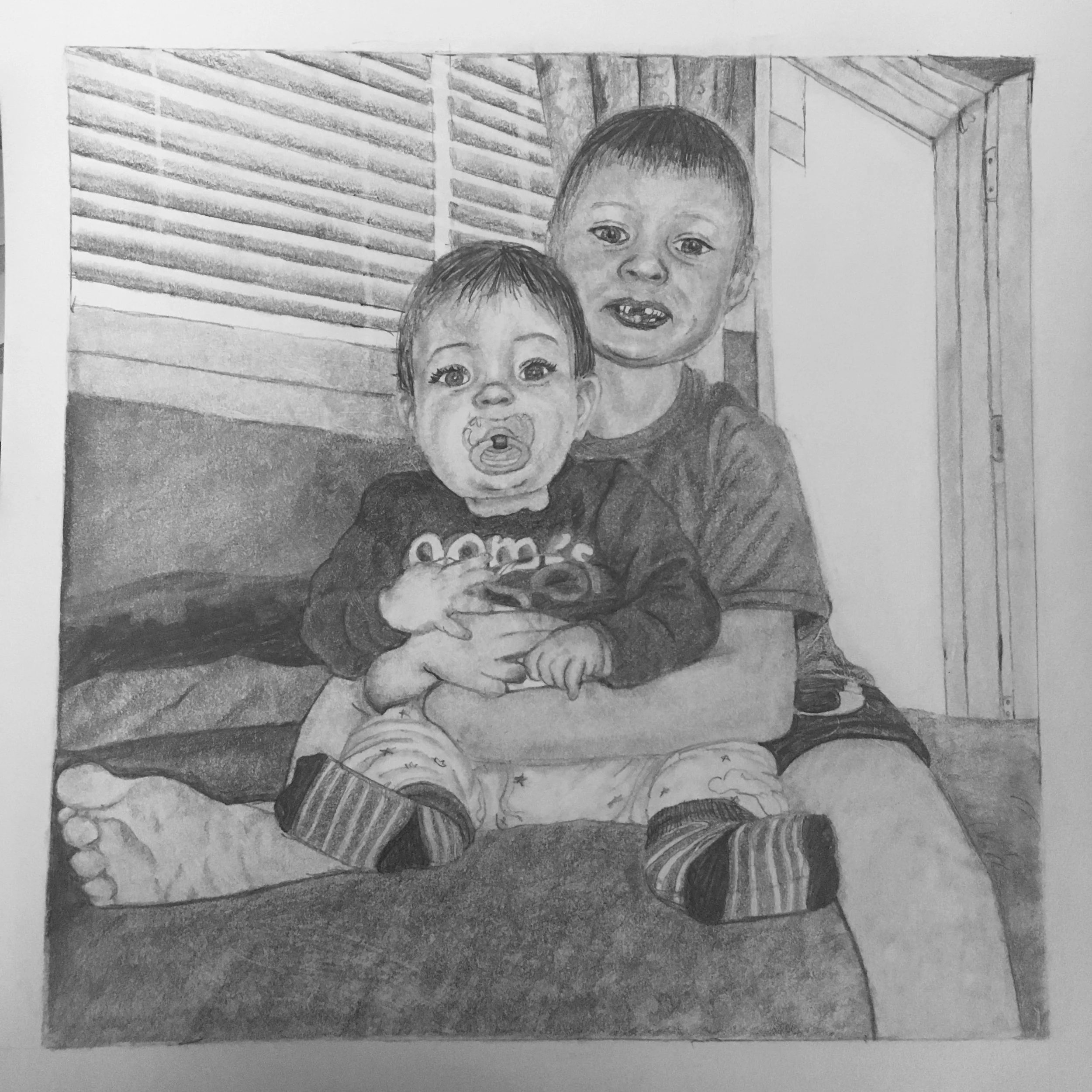brotherly care - Graphite on Paper by Goldie Snow