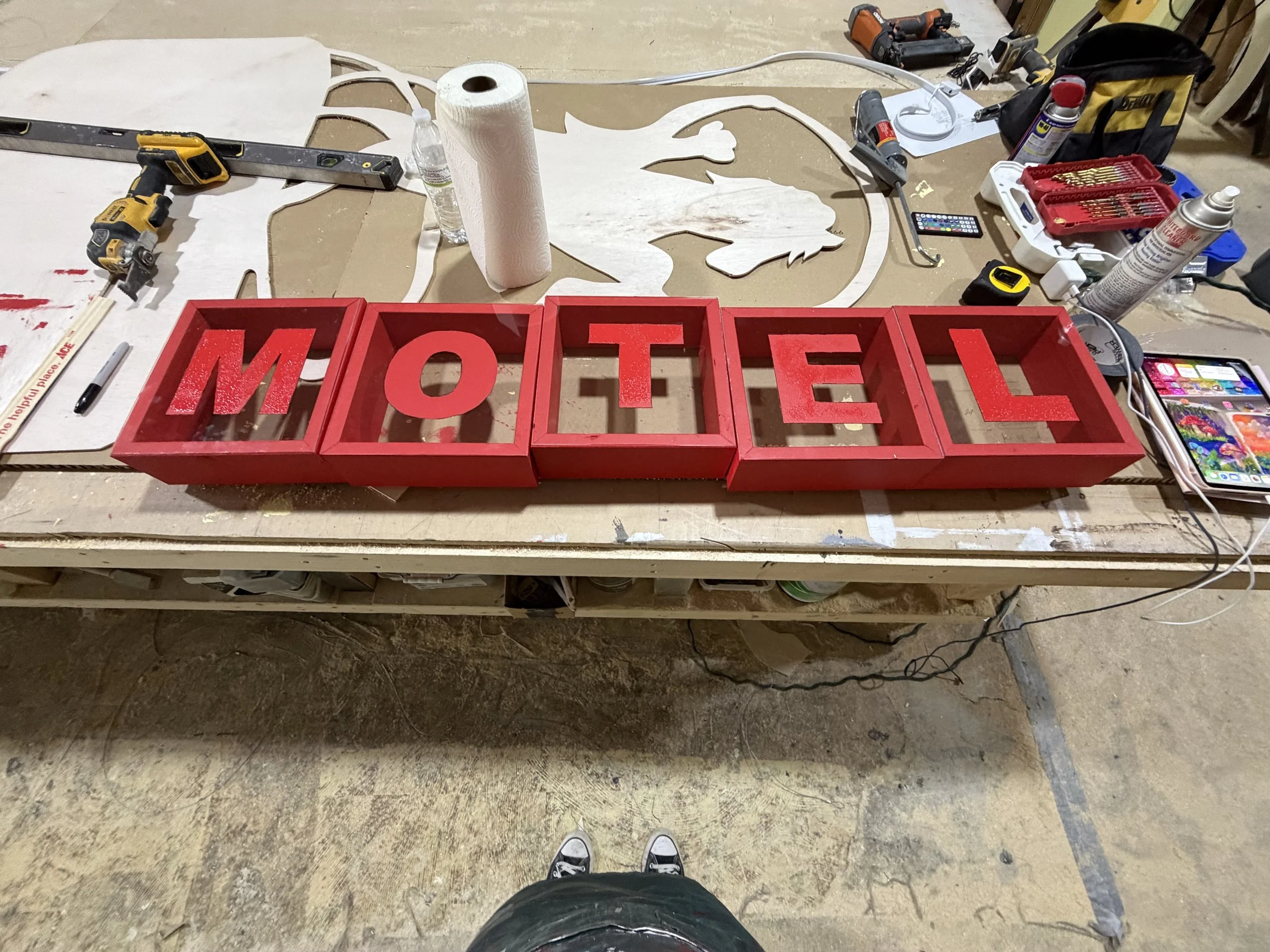 MOTEL Letter Lightboxes - Letters painted on Plexi Glass
