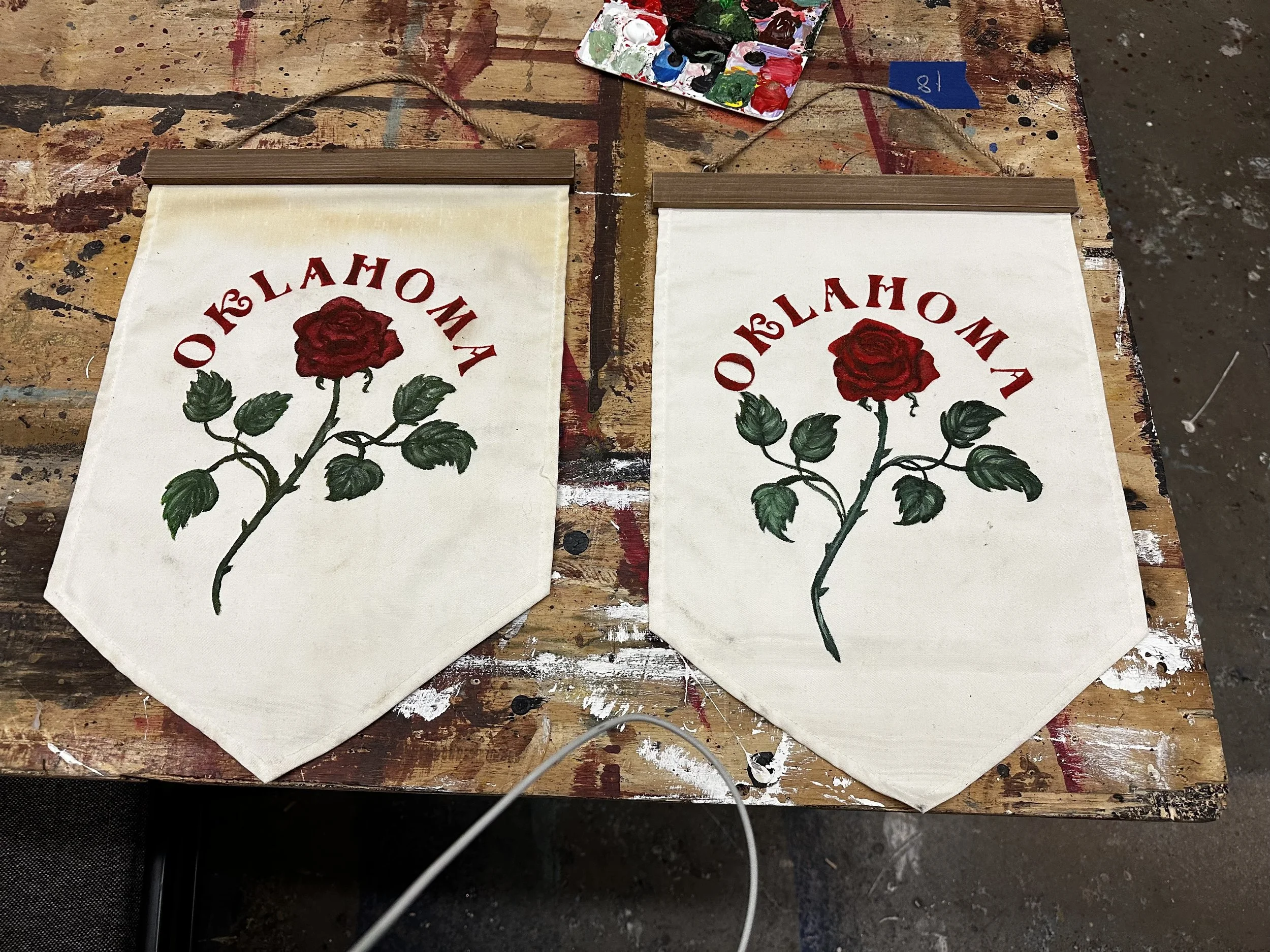 Oklahoma Roses Banners - Acrylic on Muslin by Goldie Snow