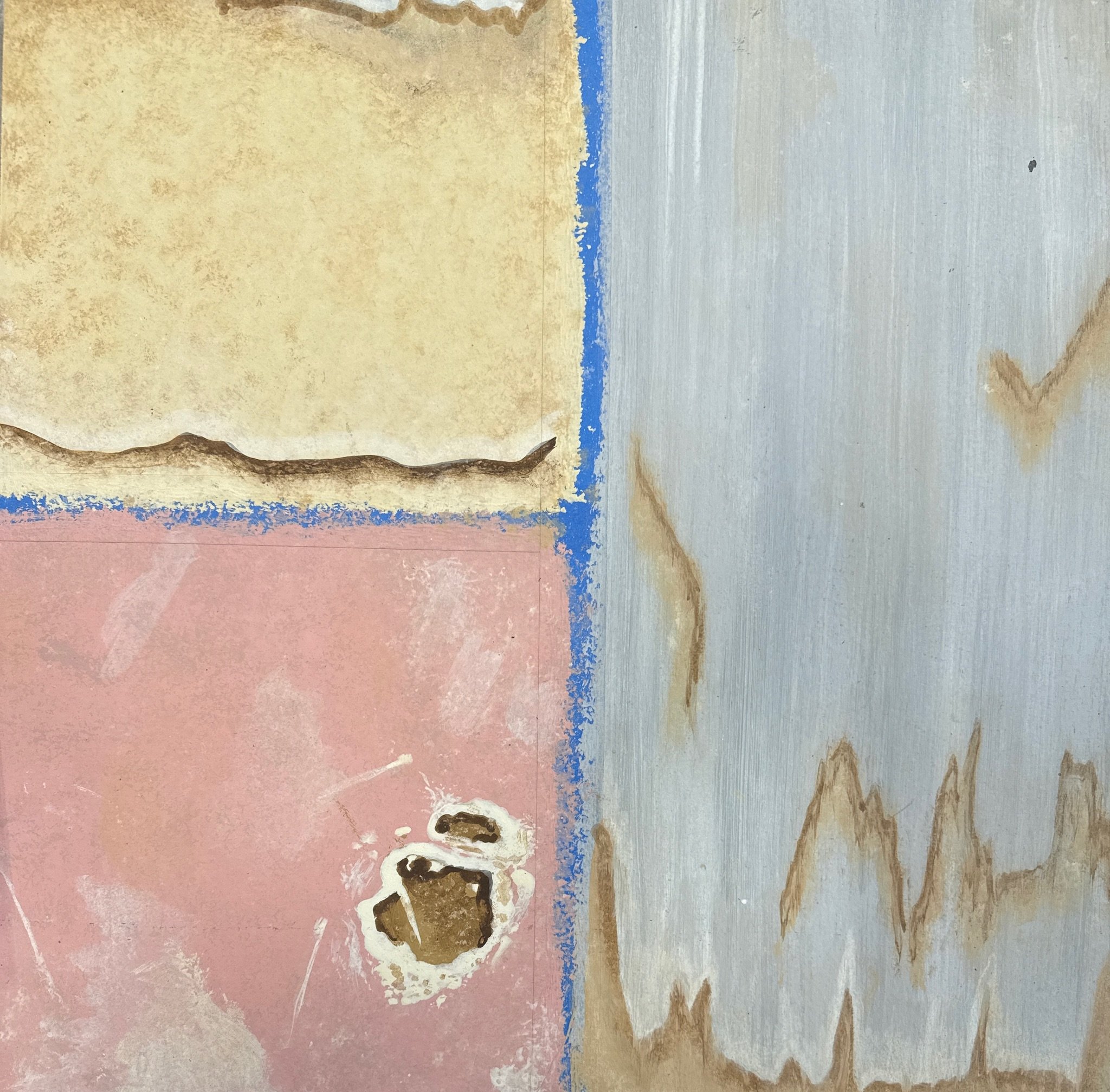 Sample for top left, bottom left, right: exposed drywall, old wallpaper with holes to sheetrock, old wallpaper base