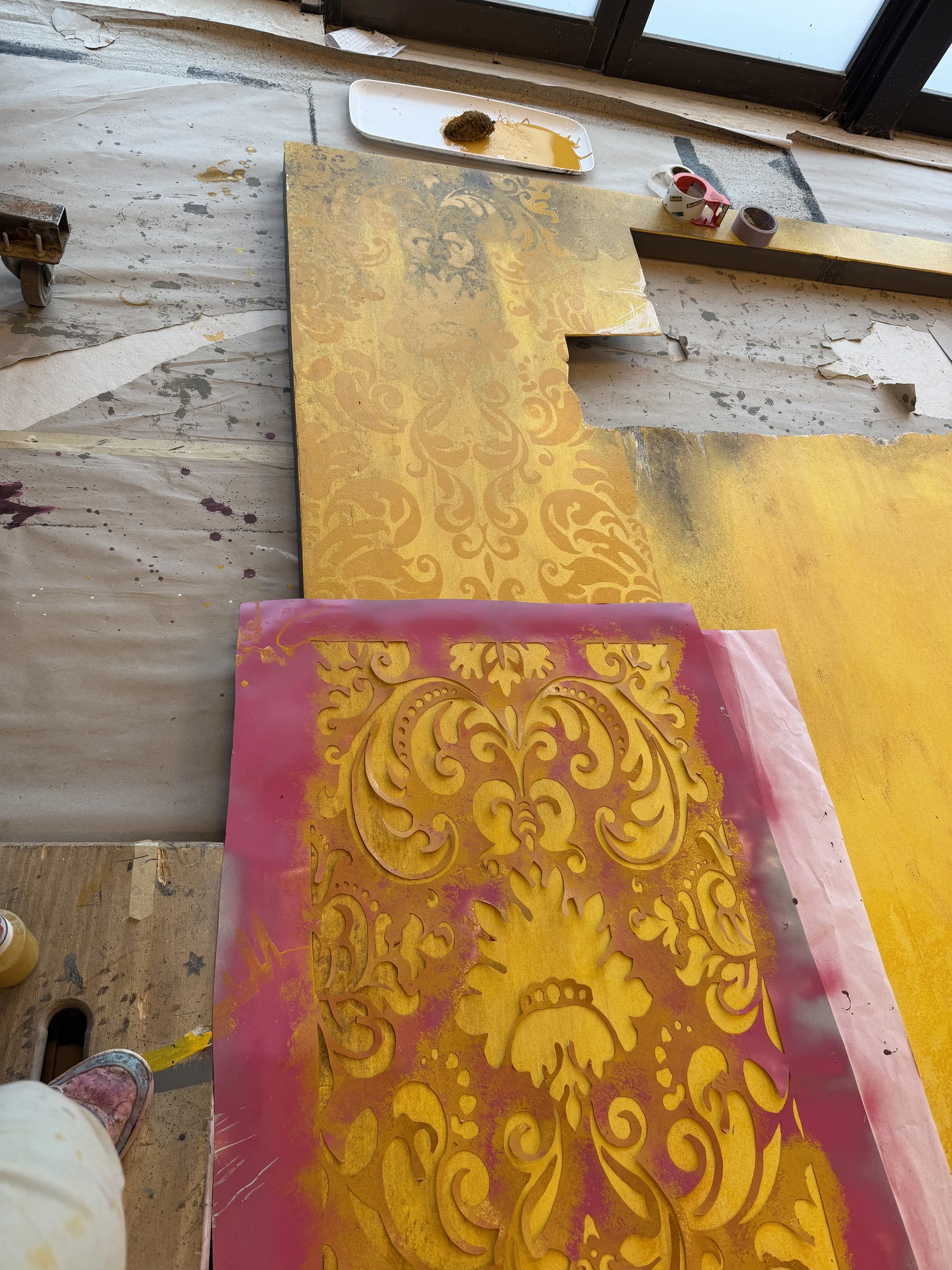 handmade stencil for faux wallpaper
