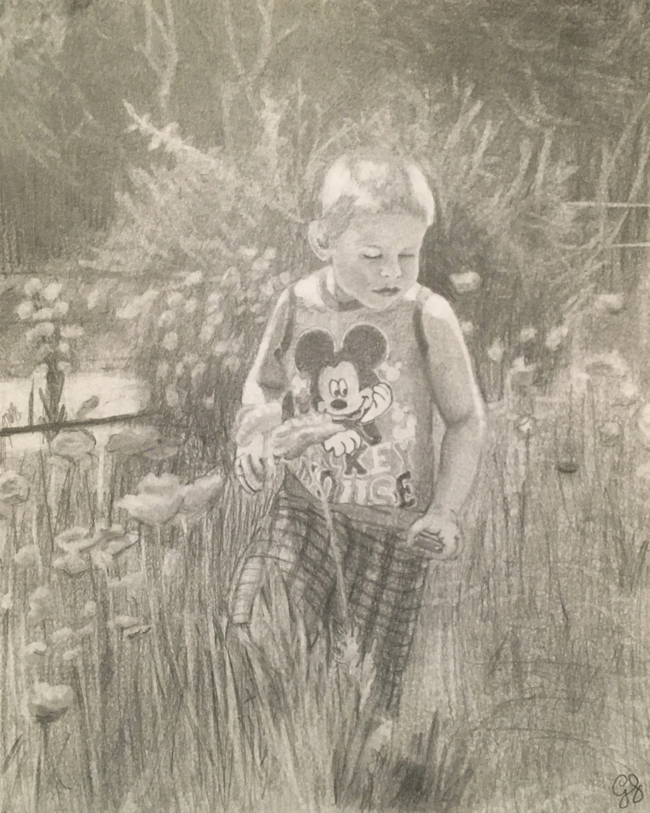 Flower boy - Graphite on Paper by Goldie Snow