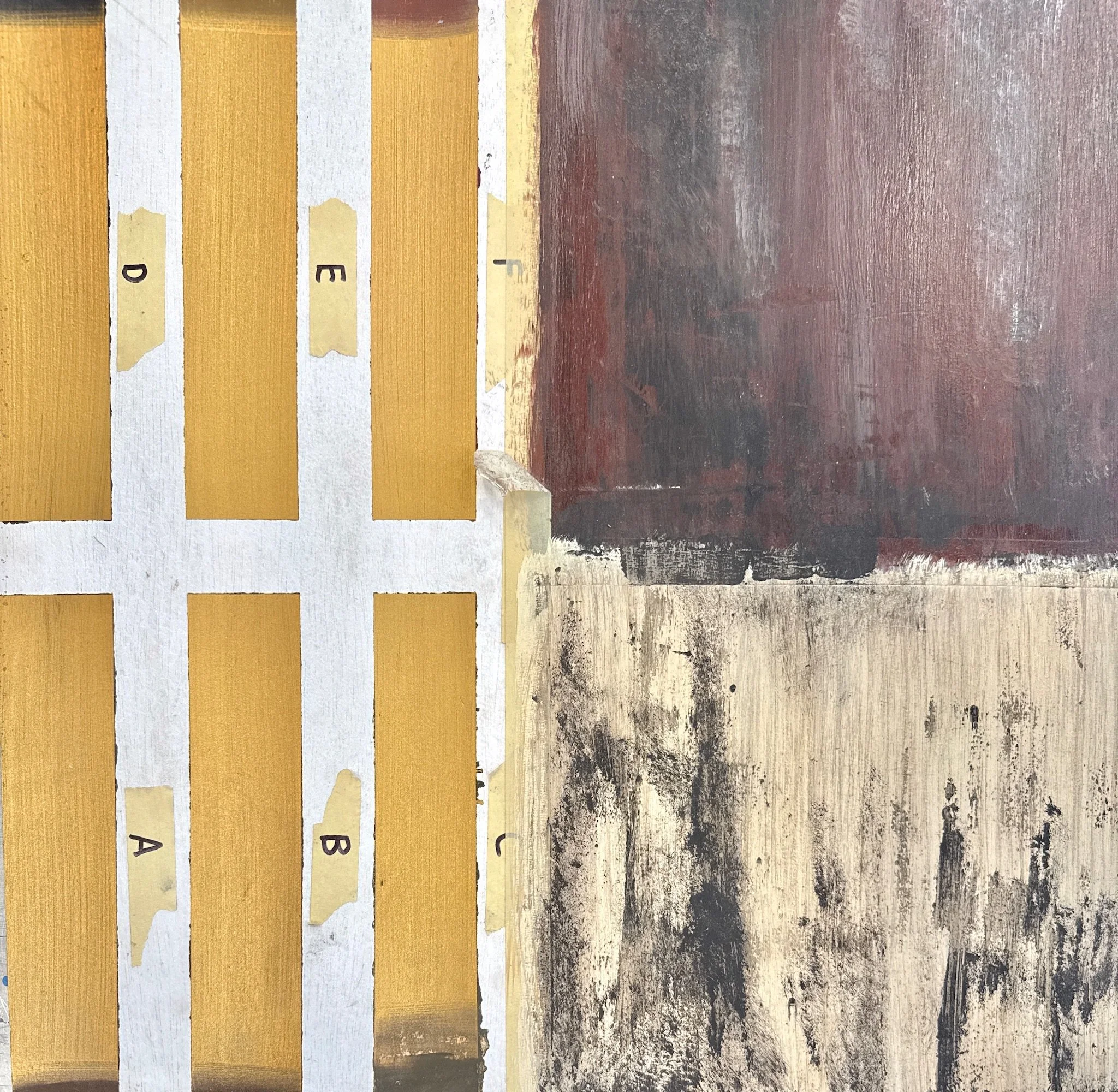 Gold samples, walnut sample, and isolated distressing sample