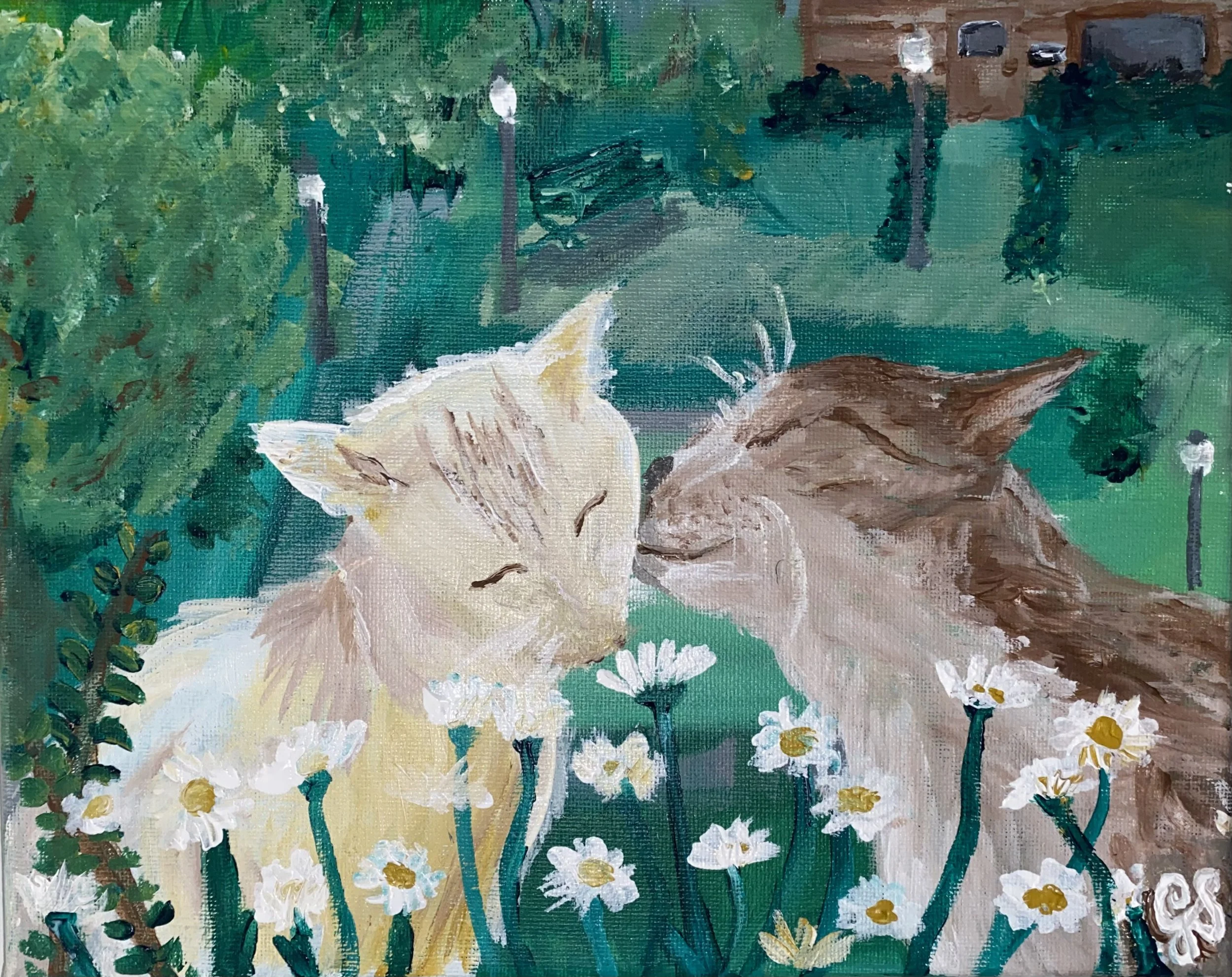 Whisker love - acrylic on canvas by Goldie Snow