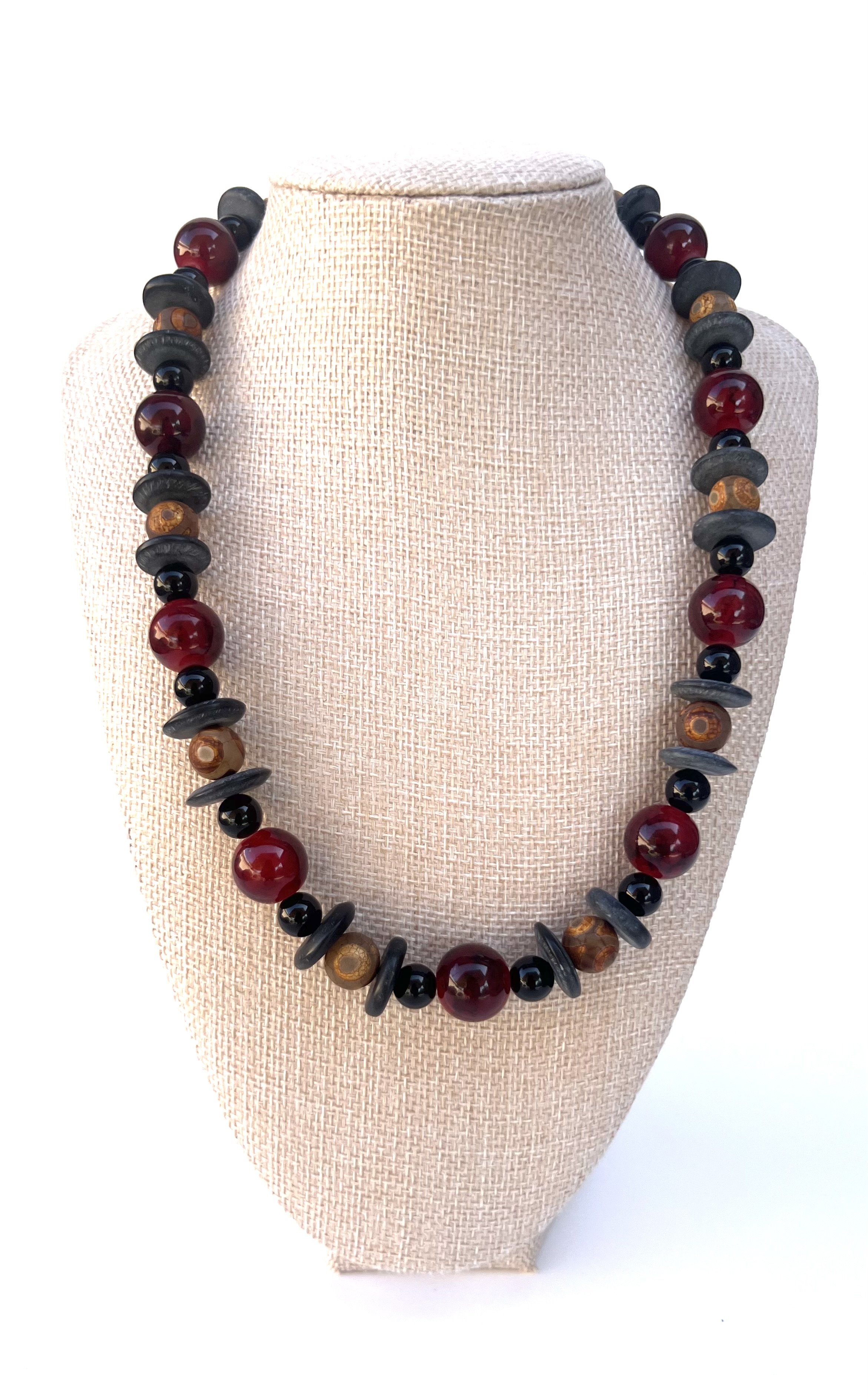 Black Onyx & Tibetan Style Agate Necklace
