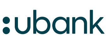 Ubank logo with lowercase letters and a teal color on a black background.