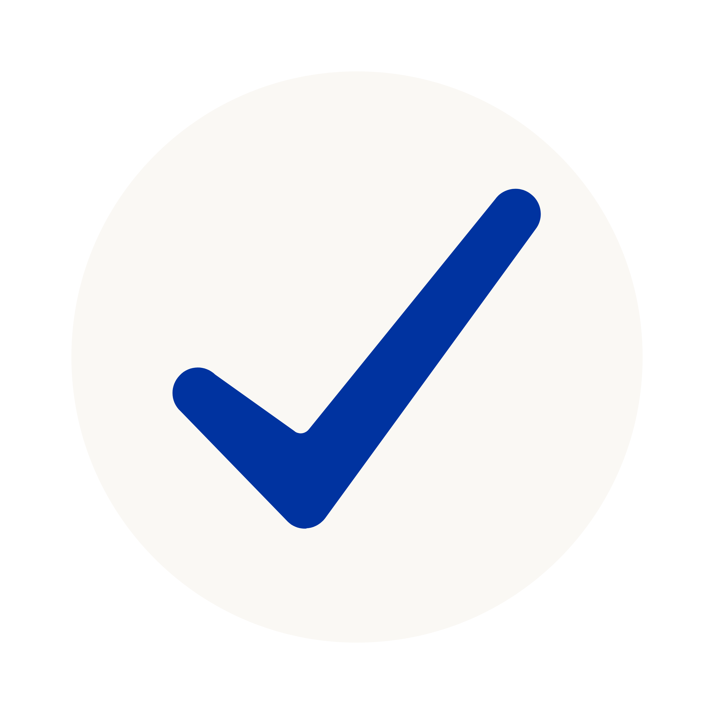White circular icon with a dark blue checkmark inside.