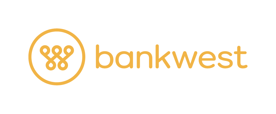 Bankwest logo with gold circular symbol and gold text on a black background.