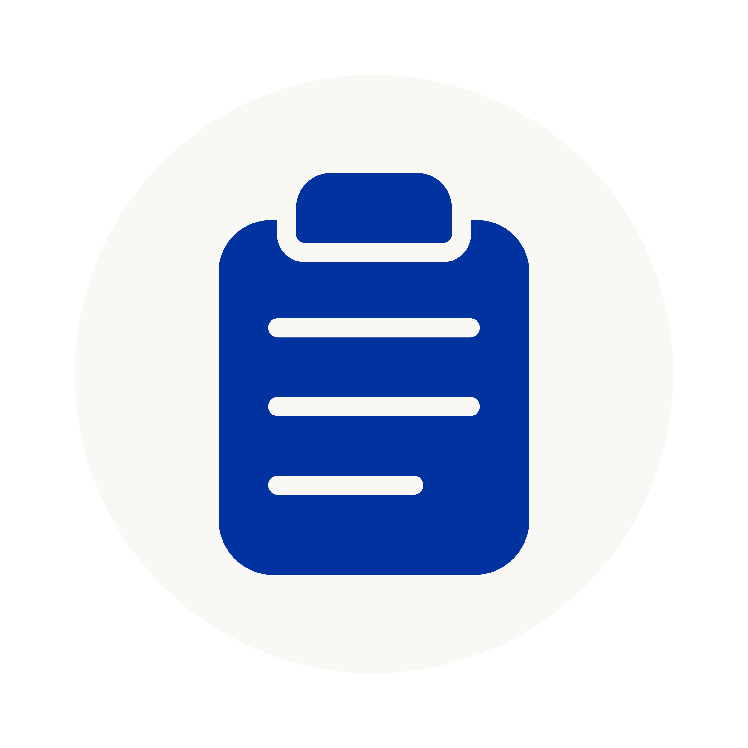 Blue backpack icon inside a white circle with black background