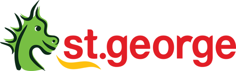 Green dragon mascot with a red and yellow banner.