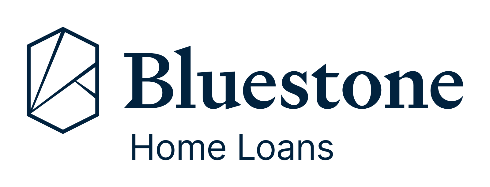 Blue and black logo with a geometric house icon and text that says "Bluestone Home Loans"