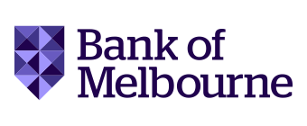 Bank of Melbourne logo with purple geometric emblem and purple text