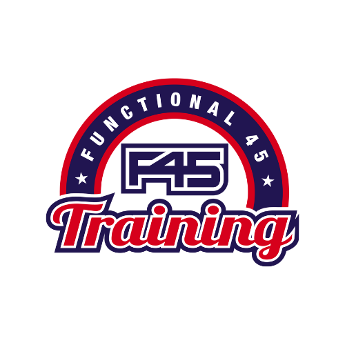 Logo for F45 Training featuring a red and blue circular design with the text 'Functional 45' and 'Training' in bold letters.