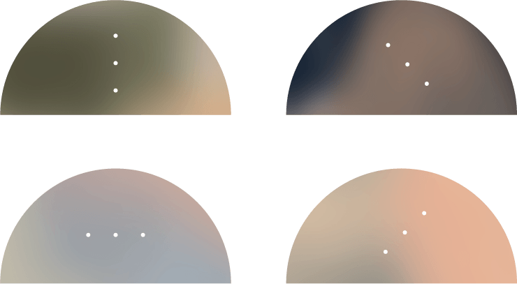 Four circular gradient backgrounds with three small white dots aligned vertically or horizontally on each circle.