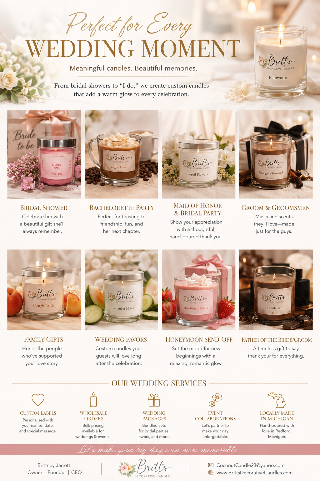 Wedding Candles &amp; Bridal Shower Favors: Create Unforgettable Moments with Custom Candles from Britt’s Decorative Candles