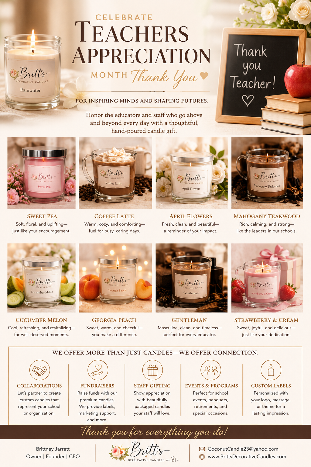 Teacher Appreciation Gifts, School Fundraisers &amp; Custom Candles Collaborations
