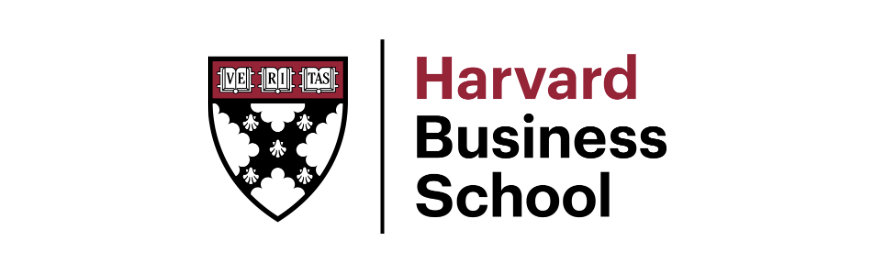 Harvard Business School logo with the shield emblem and the words 'Harvard Business School' in red and black text.