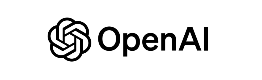 OpenAI logo with geometric intertwined shapes next to the text 'OpenAI' in bold black font.