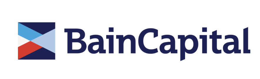 Bain Capital logo with a stylized abstract icon to the left and the company name in bold navy blue letters to the right.