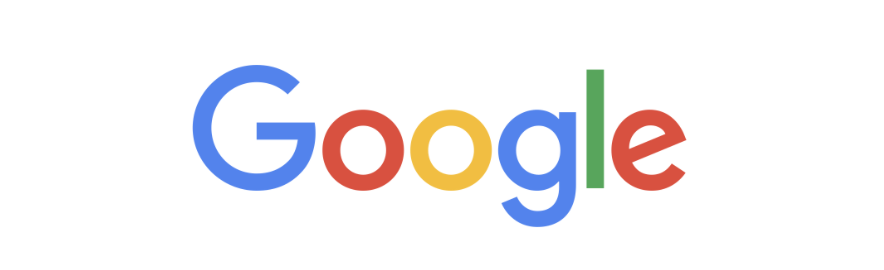 Google logo with multicolored letters on a white background.