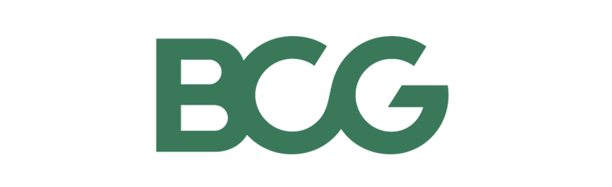 The logo of BCG in green letters.
