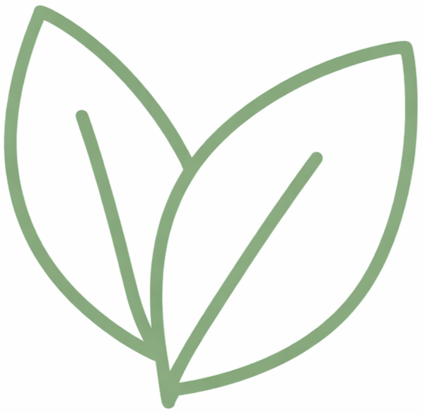 Outline drawing of three green leaves.