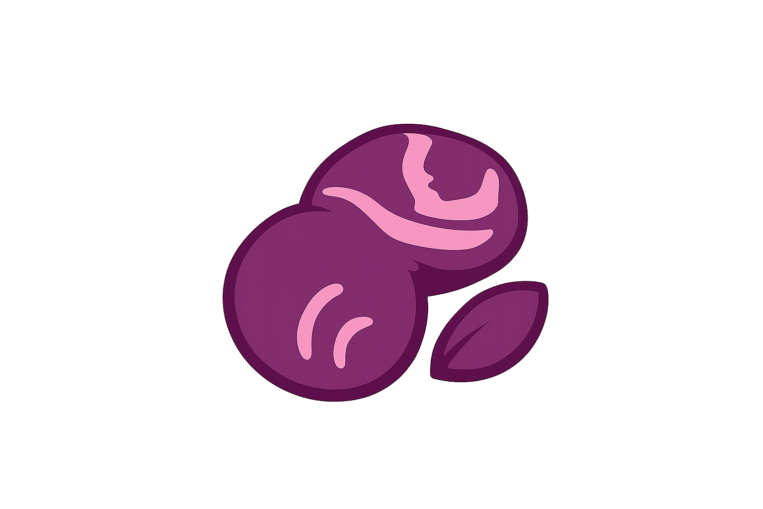 Illustration of two purple beans with a leaf next to them, set against a dark background.